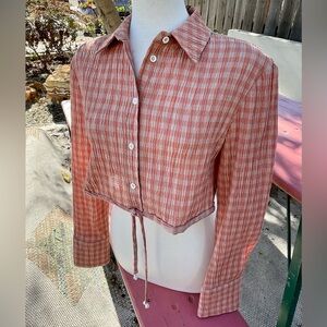 ALTUZARRA NWT Rare crop button up silk cotton textured check pattern